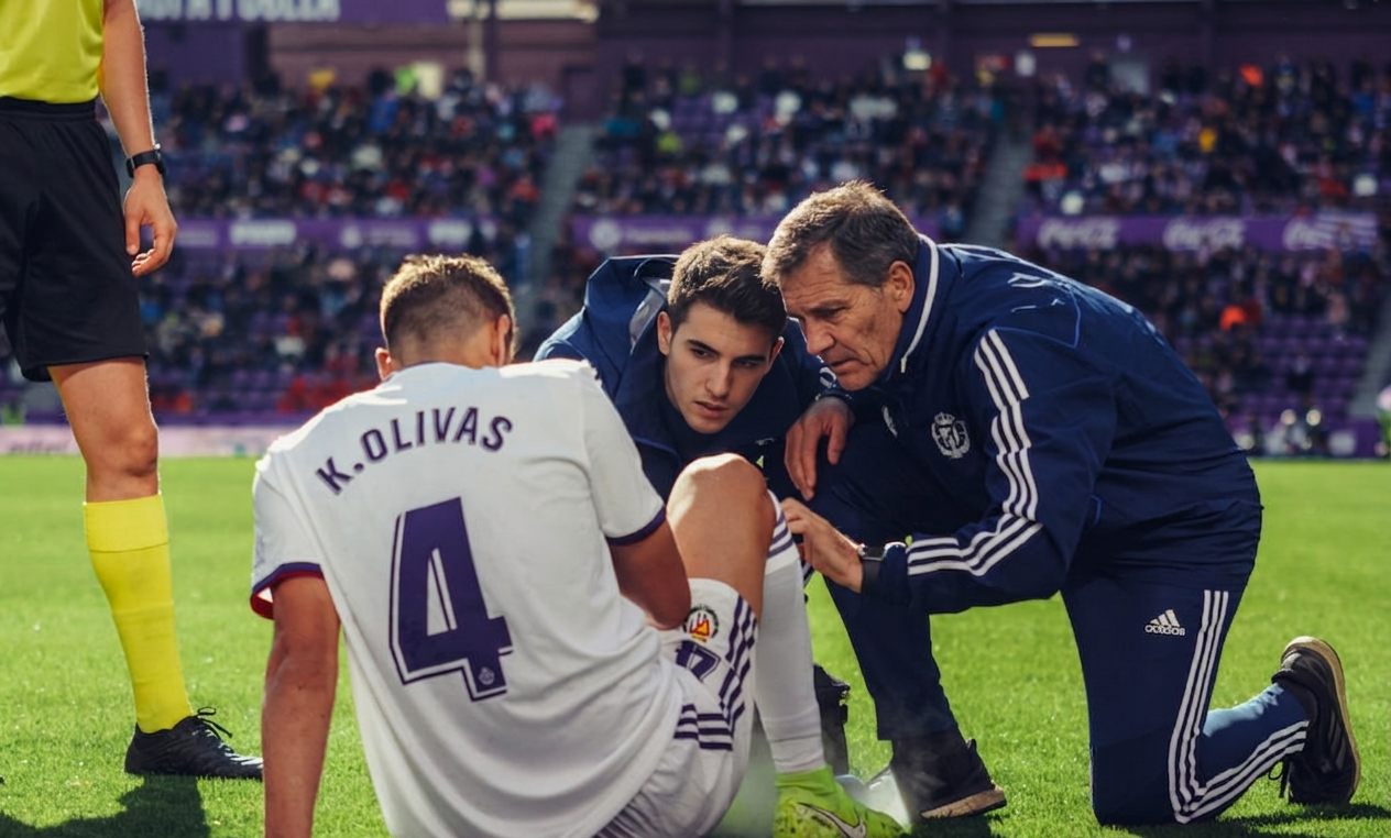 Football team doctor assisting players during training